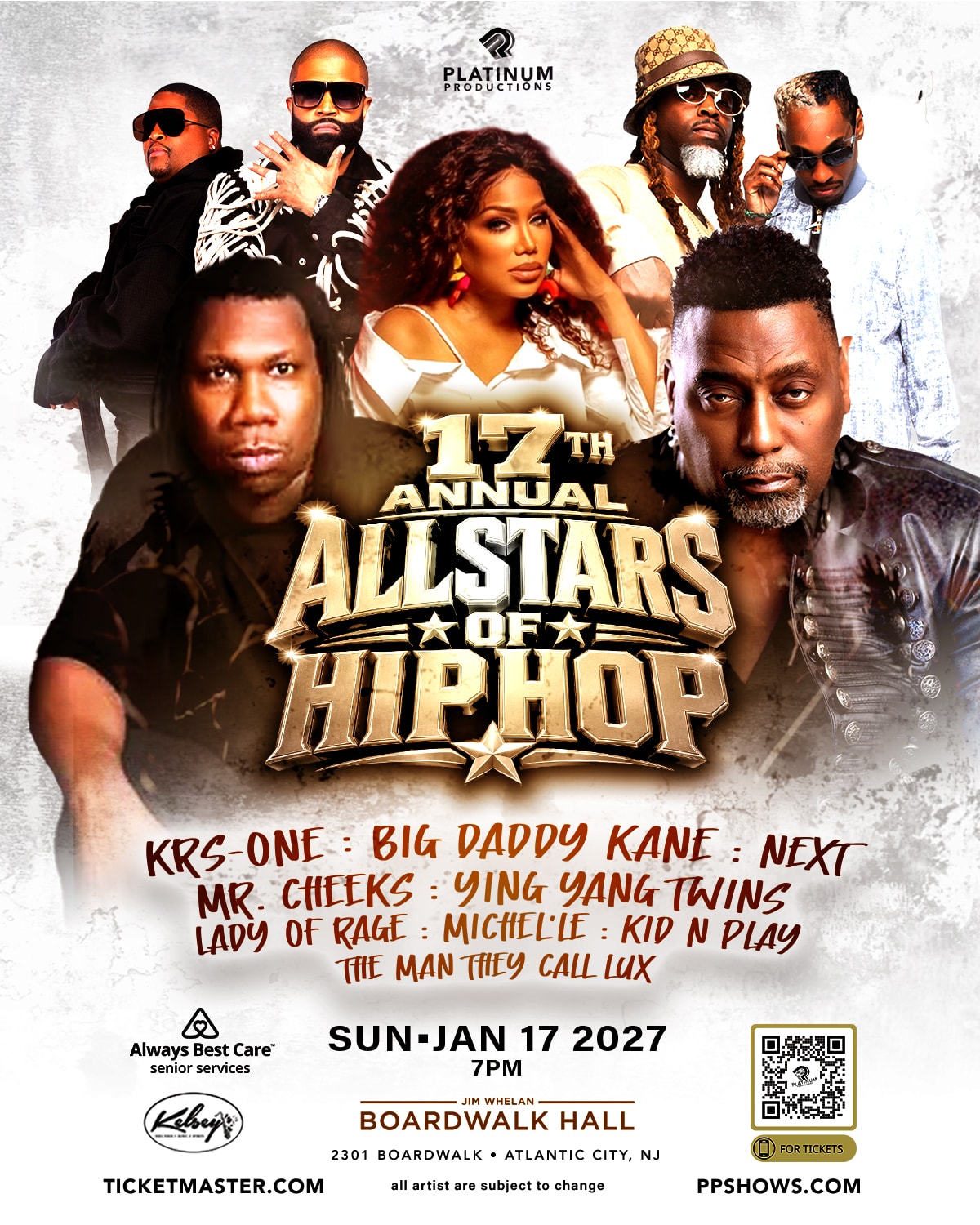 17th Annual All Stars of Hip Hop — KRS-One, Big Daddy Kane, Next, Mr. Cheeks, Ying Yang Twins, Lady of Rage, Michel'le, Kid N Play — January 17, 2027 at Boardwalk Hall, Atlantic City NJ