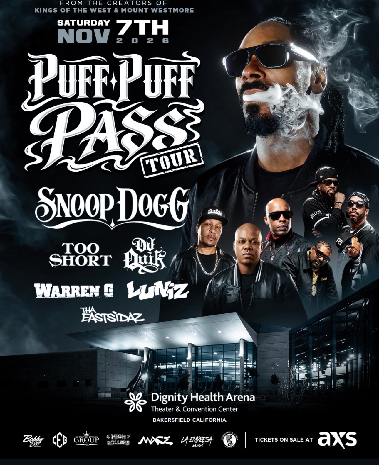 Puff Puff Pass Tour — Snoop Dogg live at Dignity Health Arena, Bakersfield CA, Nov 7 2026